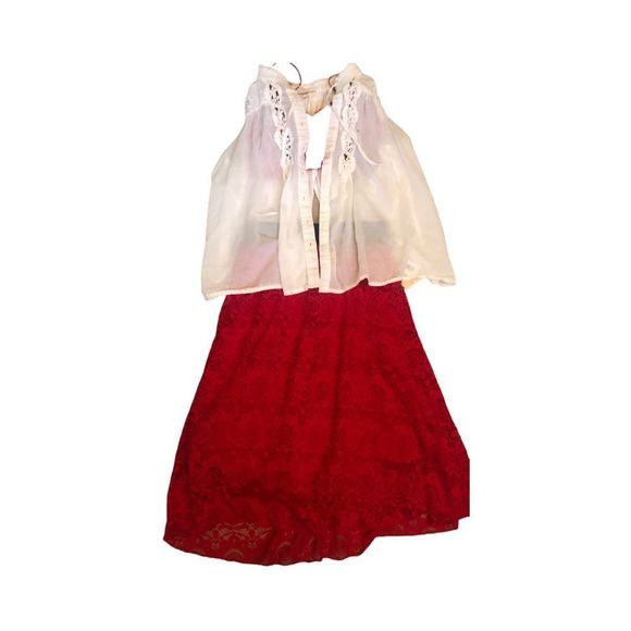 Boho Outfit
LuLa Rou Red Lace Skirt
Gilly Hicks Bralette 
White Blouse 
Sz Sm - Picture 2 of 14